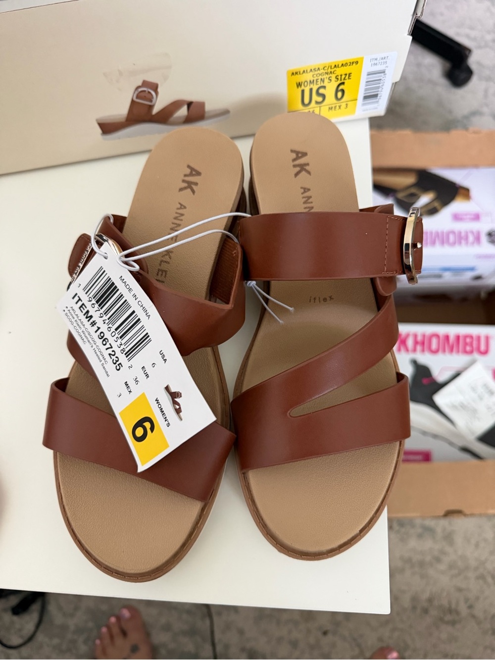 Anne Klein Brown Buckle Slide Sandals